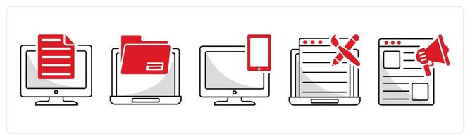 A set of 5 business icons as online document, folder, responsive design vector