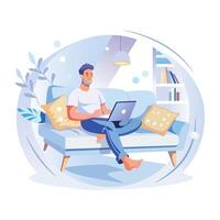 A man working on a laptop, a flat style illustration vector