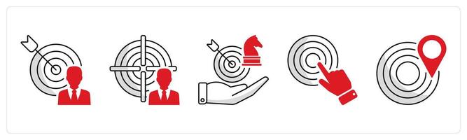 A set of 5 business icons as business target, business hunting, strategy vector