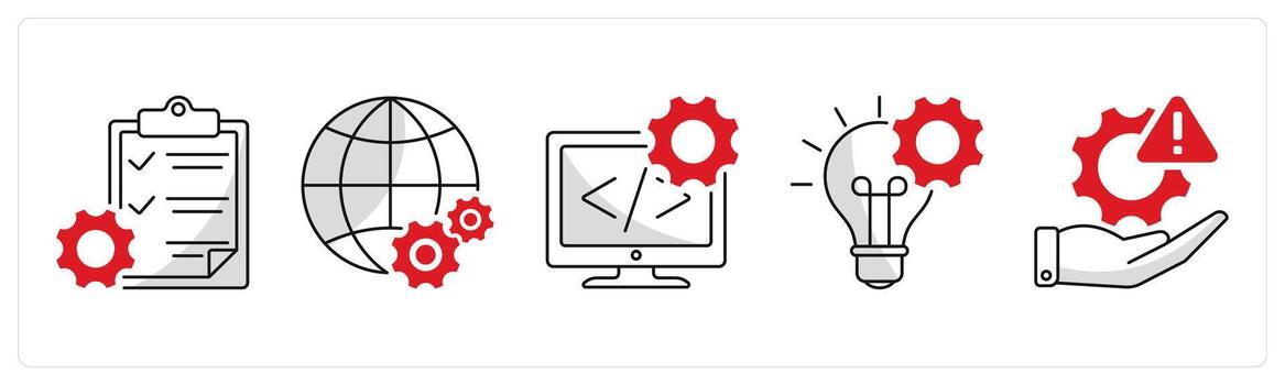 A set of 5 business icons as project management, global setting, development vector