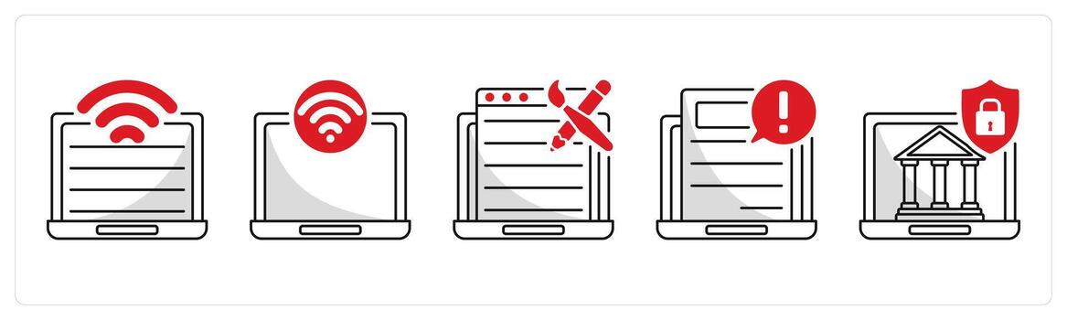 A set of 5 business icons as computer technology, internet access, web design vector