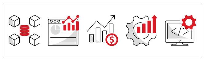 A set of 5 business icons as big data, analytics, business growth vector