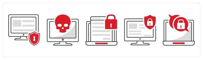 A set of 5 security icons as computer security, cyber attack, online privacy vector