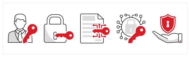 A set of 5 security icons as user access, access lock, data encryption vector