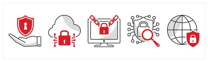 A set of 5 security icons as protection, cloud security, ransomware vector
