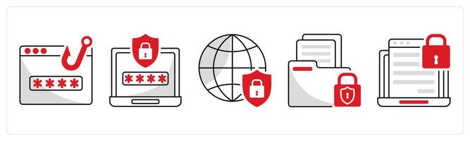 A set of 5 security icons as password phishing, password safety, network security vector