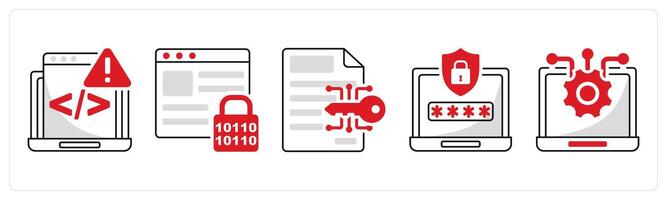 A set of 5 security icons as code issue, password encryption, data encryption vector