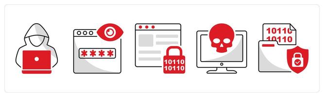 A set of 5 security icons as hacker, spider web, password encryption vector
