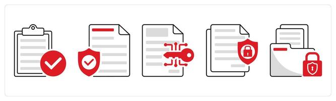A set of 5 security icons as firewall, file security, data encryption vector
