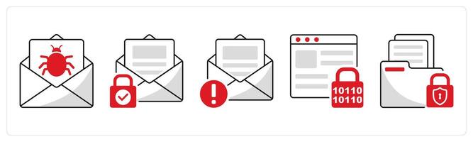 A set of 5 security icons as email virus, mail protection, spam vector