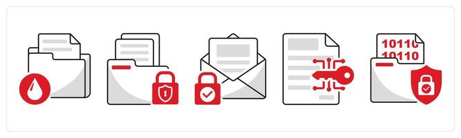 A set of 5 security icons as data leak, folder protection, mail protection vector