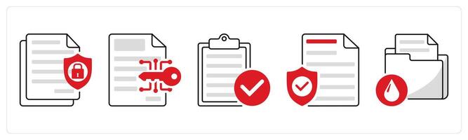 A set of 5 security icons as confidential information, data encryption, verification report vector
