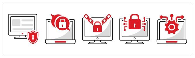 A set of 5 security icons as computer security, end to end encryption, ransomware vector