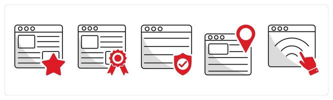 A set of 5 web design icons as favorite website, page quality, web security vector