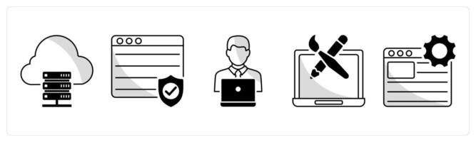 A set of 5 web design icons as web hosting, web security,web developer vector