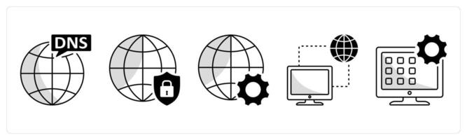 A set of 5 web design icons as dns, network protection, development vector