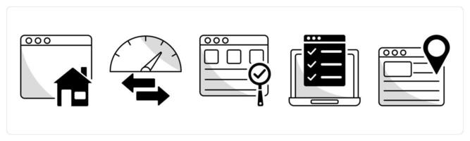 A set of 5 web design icons as home page, speed bandwidth, usability control vector