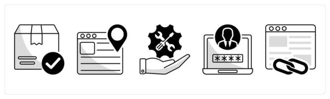 A set of 5 web design icons as package box, web navigation, maintenance vector