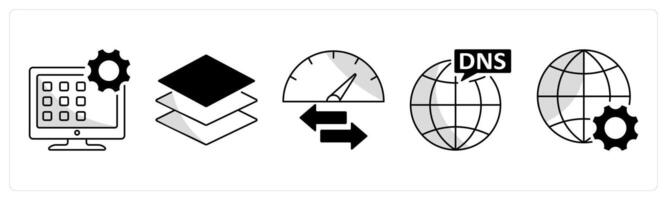 A set of 5 web design icons as application, layers element, speed badwidth vector