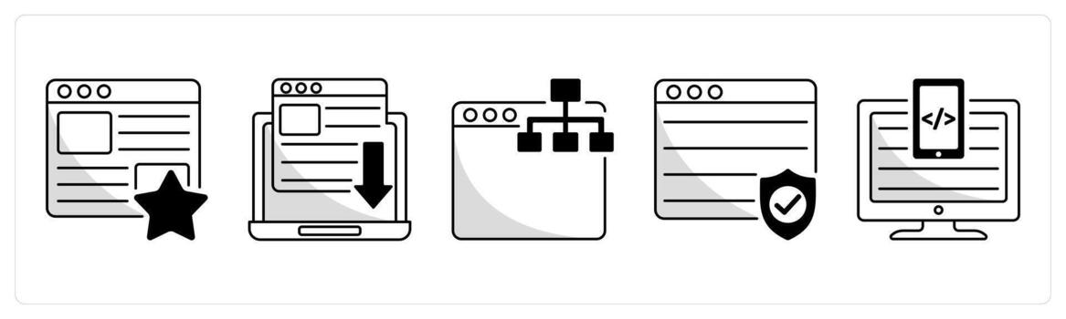 A set of 5 web design icons as favorite website, landing page, sitemap vector