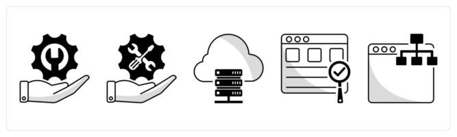 A set of 5 web design icons as support, maintenance, web hosting vector