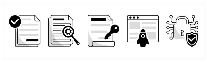 A set of 5 blockchain icons as smart contract, data, digital key vector