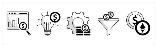 A set of 5 blockchain icons as financial data analytics, financial innovation, money management vector
