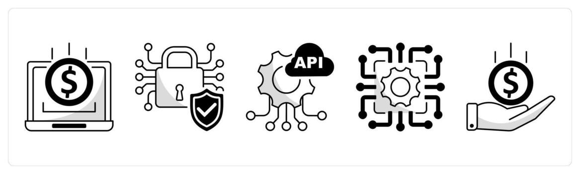 A set of 5 blockchain icons as online income, confidential, api vector