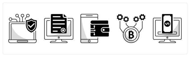A set of 5 blockchain icons as secure payment gateway, digital contract vector