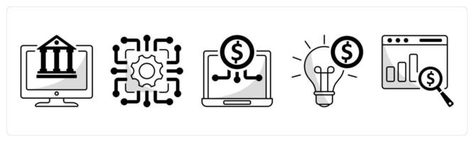 A set of 5 blockchain icons as digital banking, technology, digital economy vector
