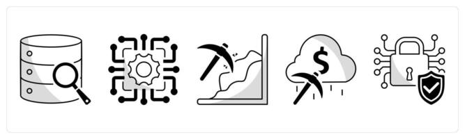 A set of 5 blockchain icons as big data analytics, technology, mining vector