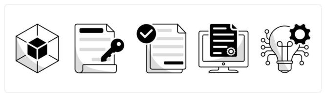 A set of 5 blockchain icons as blockchain, digital key, smart contract vector