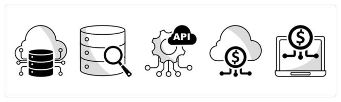 A set of 5 blockchain icons as big data, big data analytics vector