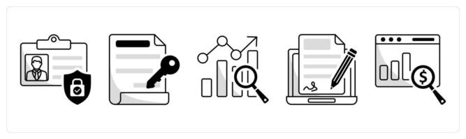 A set of 5 blockchain icons as id protection, digital key, benchmark vector