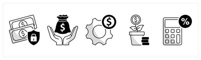 A set of 5 business icons as money protection, saving money, money making vector