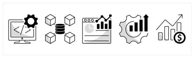 A set of 5 business icons as development, big data, analytics vector