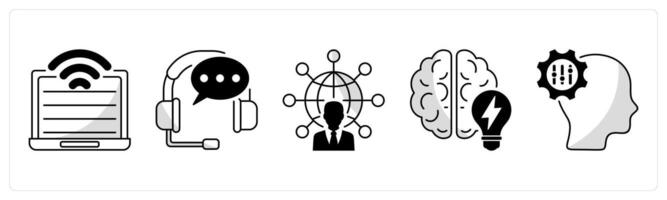 A set of 5 business icons as computer technology, support center, communication and network vector
