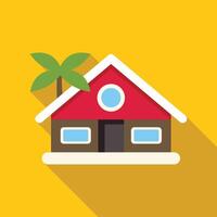 Tropical bungalow with palm tree and long shadow on yellow background vector