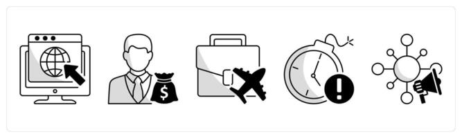A set of 5 business icons as website, business investor, business travel vector