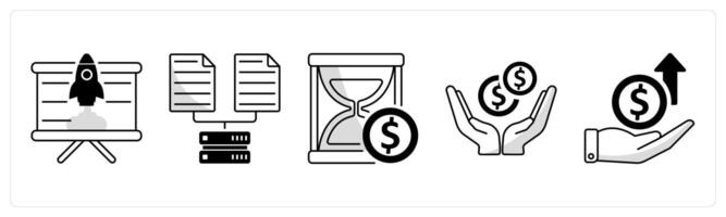 A set of 5 business icons as business startup, data collection, time is money vector
