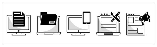 A set of 5 business icons as online document, folder, responsive design vector