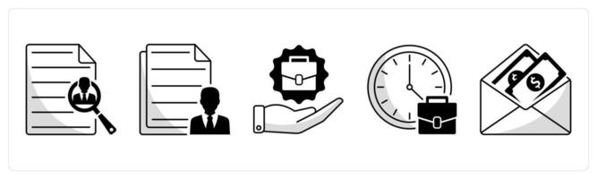 A set of 5 business icons as search employee, employee details, job offer vector