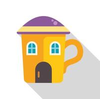 Yellow house shaped mug with purple roof and handle, representing cozy home, tea time, and imaginative design vector