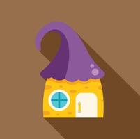 Whimsical gnome house with purple hat and yellow walls in a fairy tale setting vector