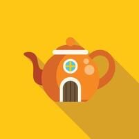 Orange teapot shaped house with door and window is casting a long shadow on a yellow background vector