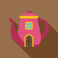 Pink teapot shaped house with window and door resembling a fairy tale dwelling vector