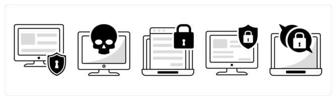 A set of 5 security icons as computer security, cyber attack, online privacy vector