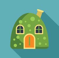 Green hobbit house emerging from the ground with orange door vector