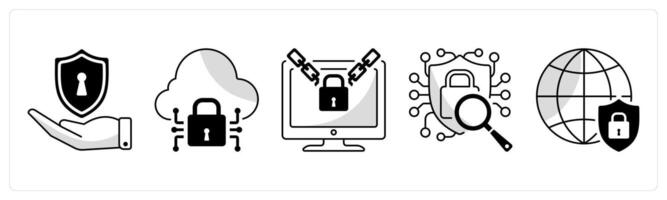 A set of 5 security icons as protection, cloud security, ransomware vector
