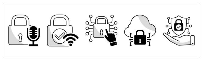 A set of 5 security icons as voice lock, wireless security, access control vector